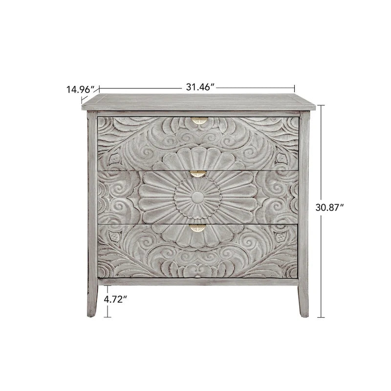 Meuble de rangement 3 tiroirs gris et blanc – Simple, pour chambre / salon / bureau