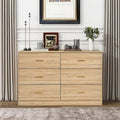Commode 6 tiroirs naturelle avec poignées dorées, style moderne, simple