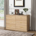 Commode 6 tiroirs naturelle avec poignées dorées, style moderne, simple