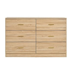 Commode 6 tiroirs naturelle avec poignées dorées, style moderne, simple
