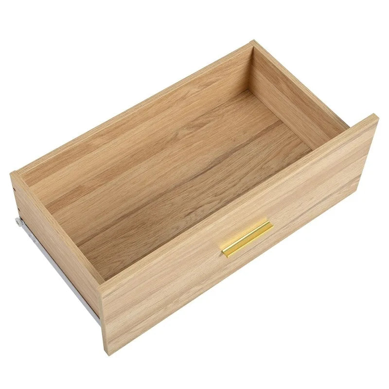 Commode 6 tiroirs naturelle avec poignées dorées, style moderne, simple