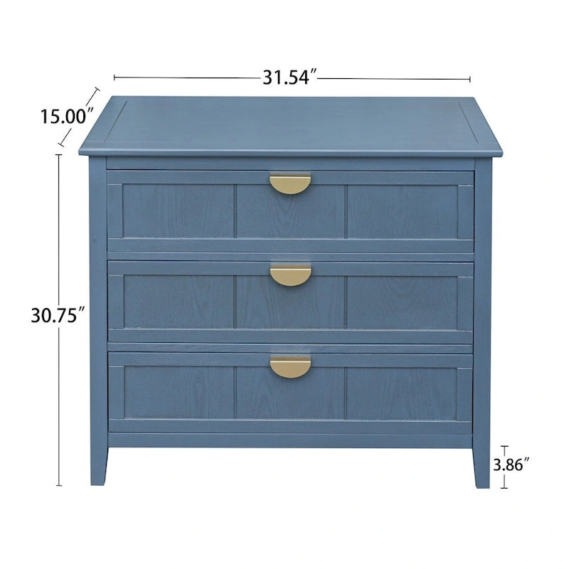 Meuble bas à 3 tiroirs bleu, style américain, simple