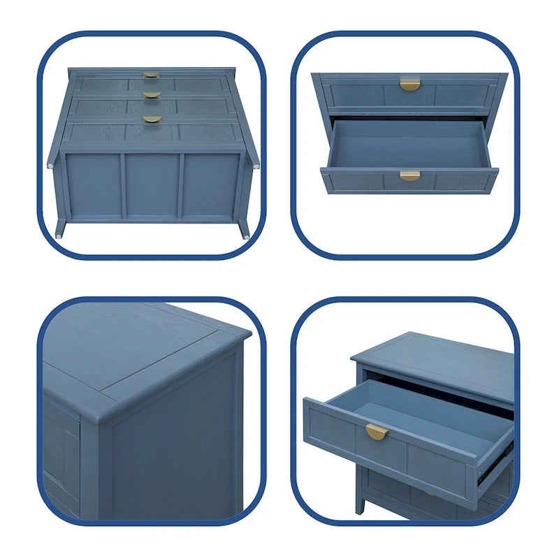 Meuble bas à 3 tiroirs bleu, style américain, simple
