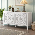 Buffet rétro 4 portes, Noir / Gris / Bleu antique / Blanc, Meuble de rangement pour 2 personnes