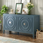 Buffet rétro 4 portes, Noir / Gris / Bleu antique / Blanc, Meuble de rangement pour 2 personnes