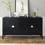 Buffet rétro 4 portes, Noir / Gris / Bleu antique / Blanc, Meuble de rangement pour 2 personnes