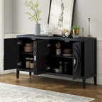 Buffet rétro 4 portes, Noir / Gris / Bleu antique / Blanc, Meuble de rangement pour 2 personnes