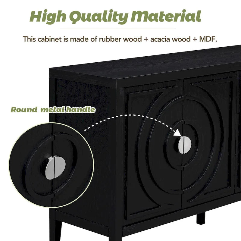 Buffet rétro 4 portes, Noir / Gris / Bleu antique / Blanc, Meuble de rangement pour 2 personnes
