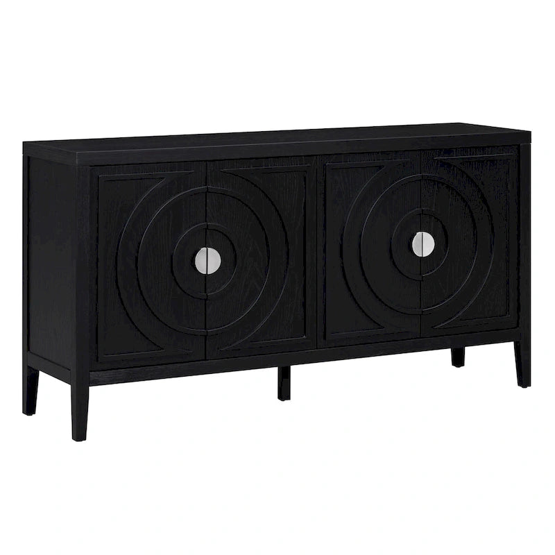Buffet rétro 4 portes, Noir / Gris / Bleu antique / Blanc, Meuble de rangement pour 2 personnes