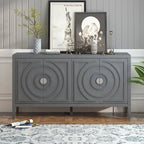 Buffet rétro 4 portes, Noir / Gris / Bleu antique / Blanc, Meuble de rangement pour 2 personnes
