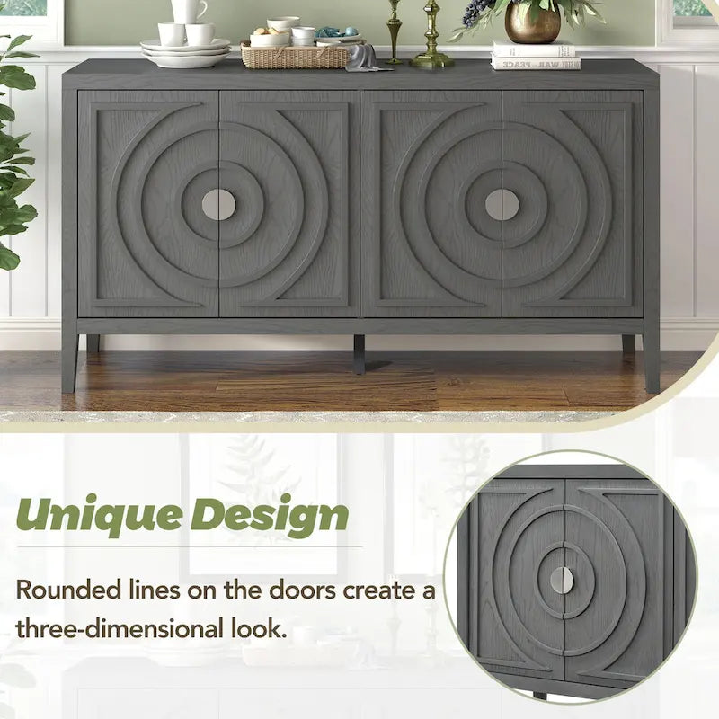 Buffet rétro 4 portes, Noir / Gris / Bleu antique / Blanc, Meuble de rangement pour 2 personnes