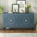 Buffet rétro 4 portes, Noir / Gris / Bleu antique / Blanc, Meuble de rangement pour 2 personnes