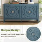 Buffet rétro 4 portes, Noir / Gris / Bleu antique / Blanc, Meuble de rangement pour 2 personnes