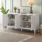 Buffet rétro 4 portes, Noir / Gris / Bleu antique / Blanc, Meuble de rangement pour 2 personnes