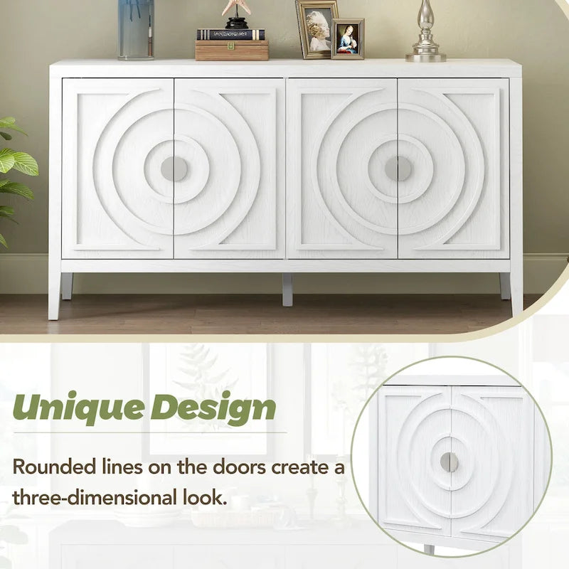 Buffet rétro 4 portes, Noir / Gris / Bleu antique / Blanc, Meuble de rangement pour 2 personnes