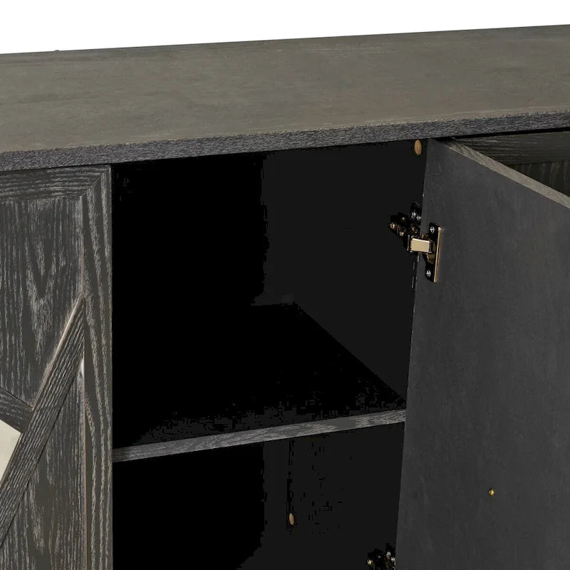 Bahut à 4 portes avec miroir – Gris / Bois