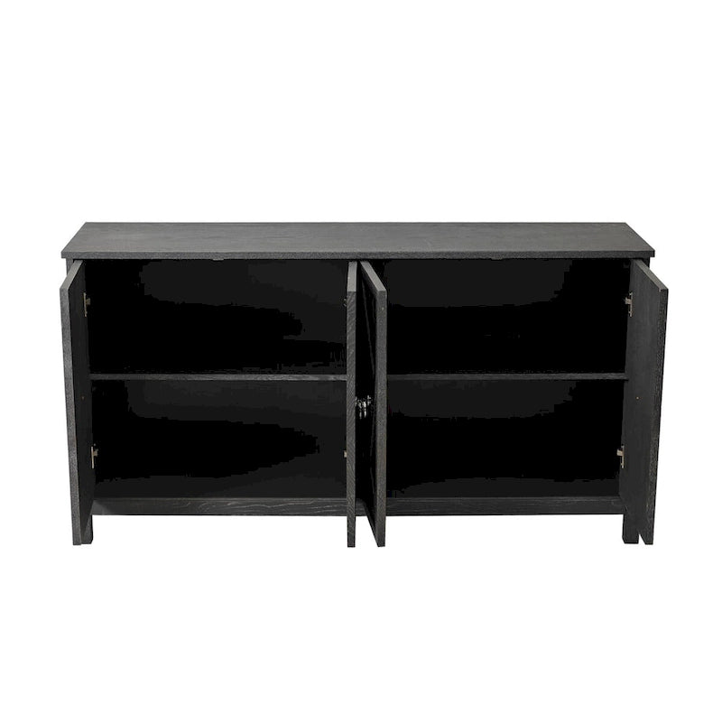 Bahut à 4 portes avec miroir – Gris / Bois