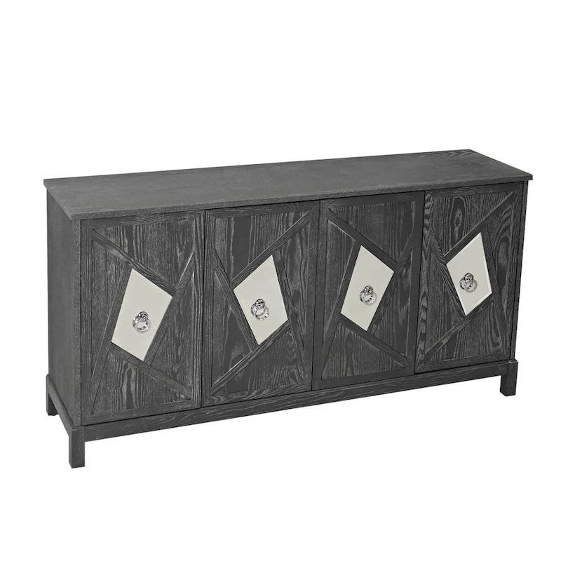 Bahut à 4 portes avec miroir – Gris / Bois