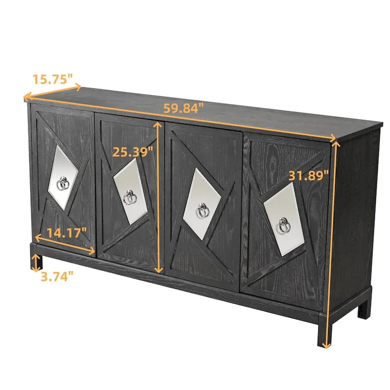 Bahut à 4 portes avec miroir – Gris / Bois