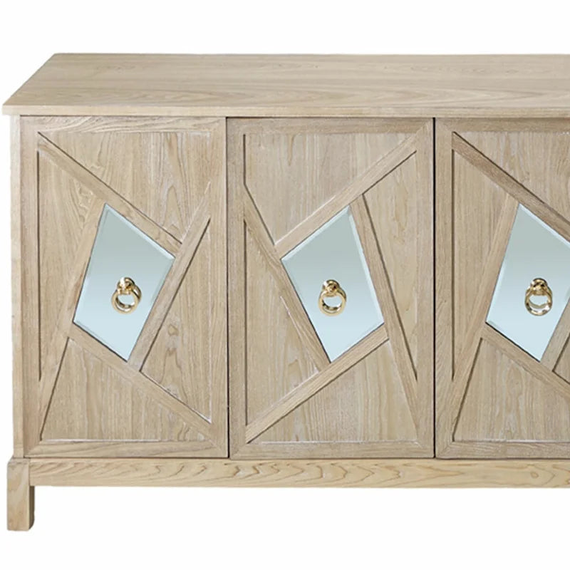 Bahut à 4 portes avec miroir – Gris / Bois