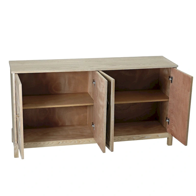 Bahut à 4 portes avec miroir – Gris / Bois