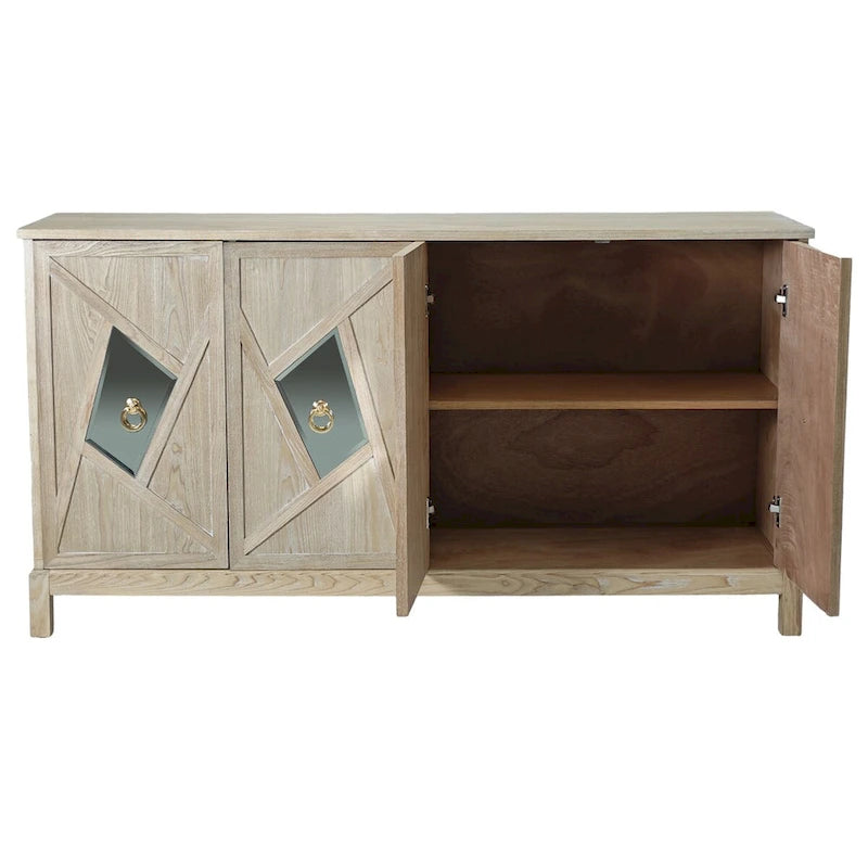 Bahut à 4 portes avec miroir – Gris / Bois