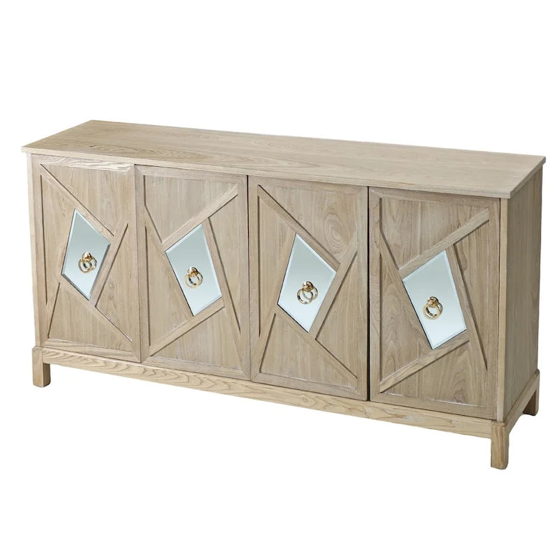Bahut à 4 portes avec miroir – Gris / Bois