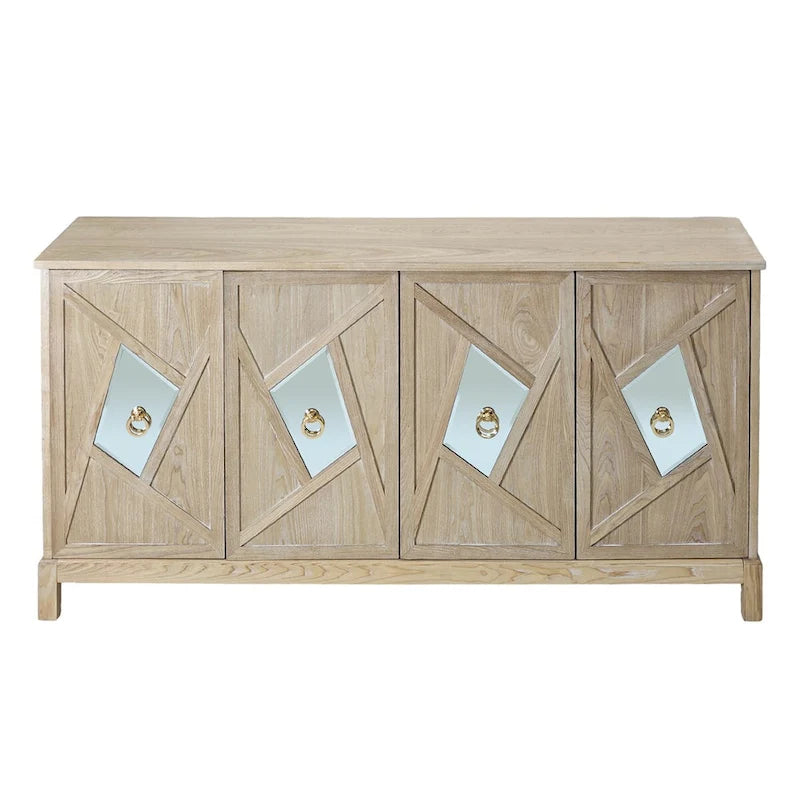 Bahut à 4 portes avec miroir – Gris / Bois