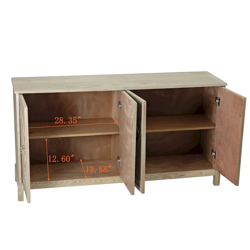Bahut à 4 portes avec miroir – Gris / Bois