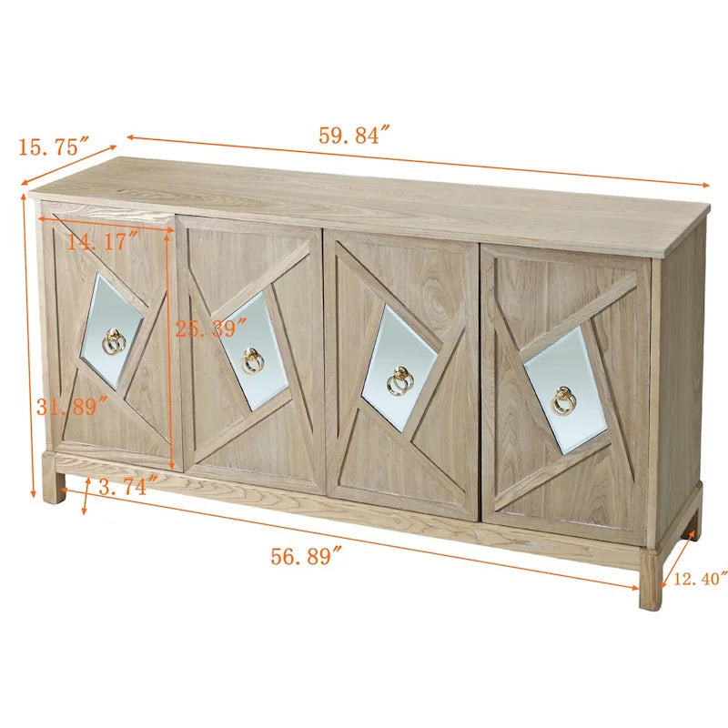 Bahut à 4 portes avec miroir – Gris / Bois