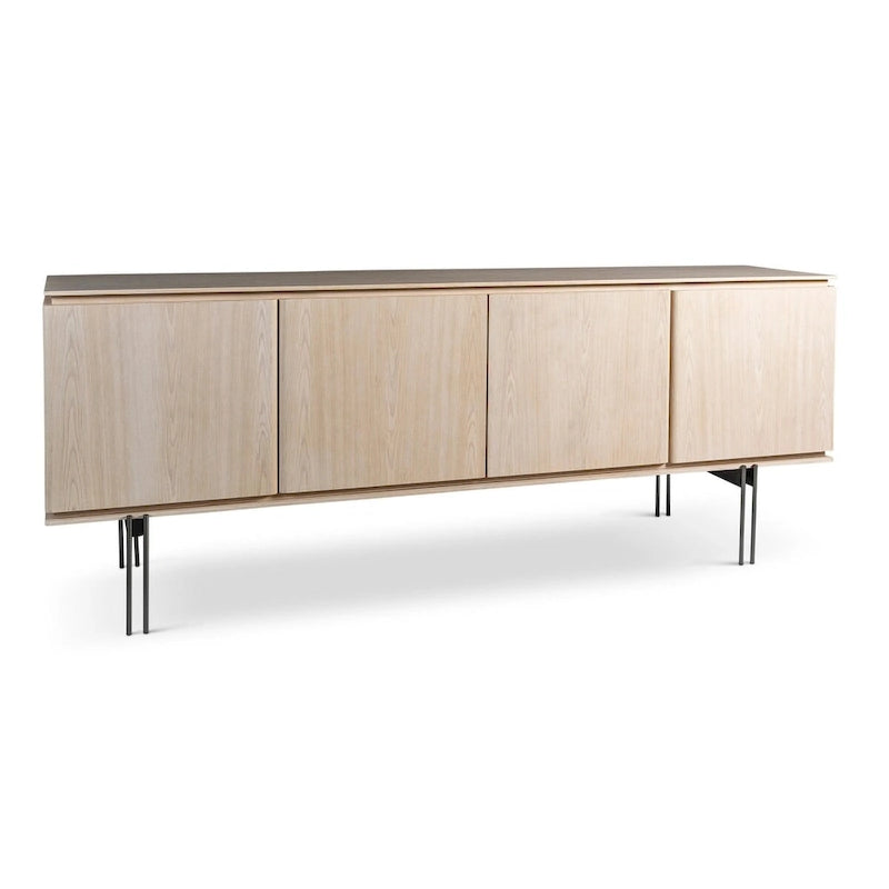 Buffet en placage de bois Noyer/Or et Nevoa/Titane – 4 portes, 1 tiroir