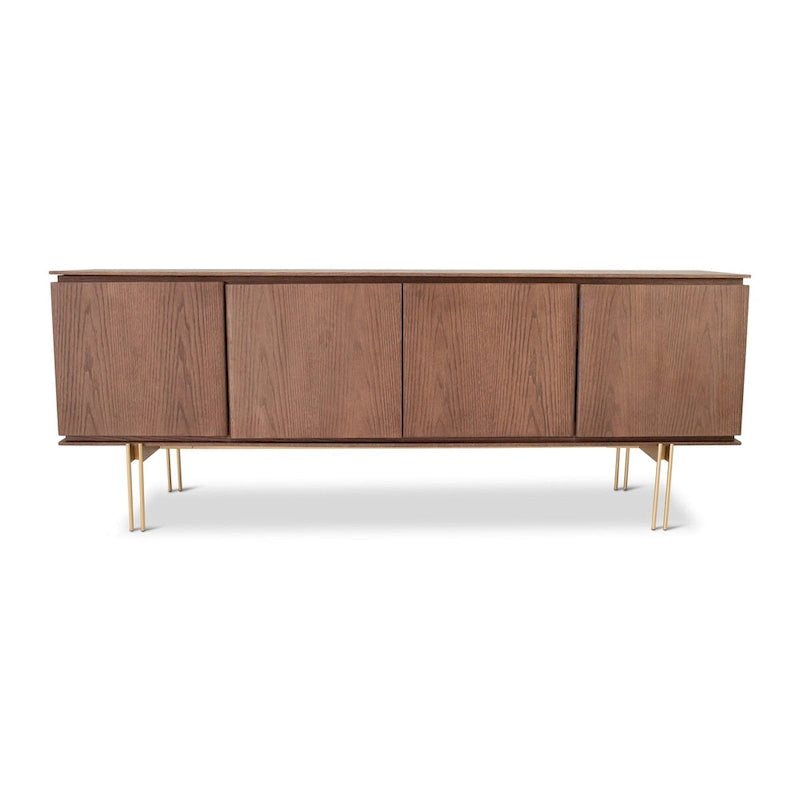 Buffet en placage de bois Noyer/Or et Nevoa/Titane – 4 portes, 1 tiroir