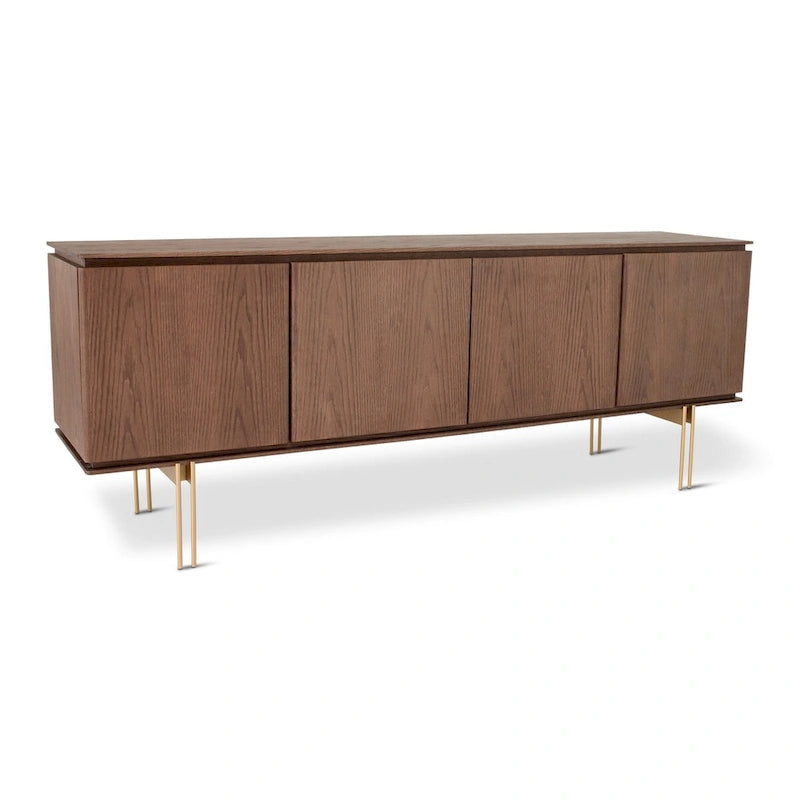 Buffet en placage de bois Noyer/Or et Nevoa/Titane – 4 portes, 1 tiroir