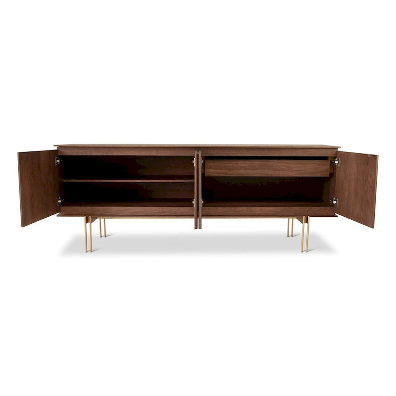 Buffet en placage de bois Noyer/Or et Nevoa/Titane – 4 portes, 1 tiroir