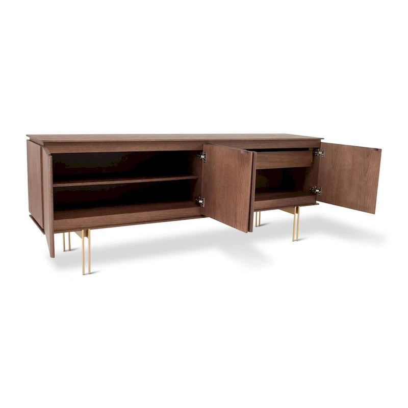 Buffet en placage de bois Noyer/Or et Nevoa/Titane – 4 portes, 1 tiroir