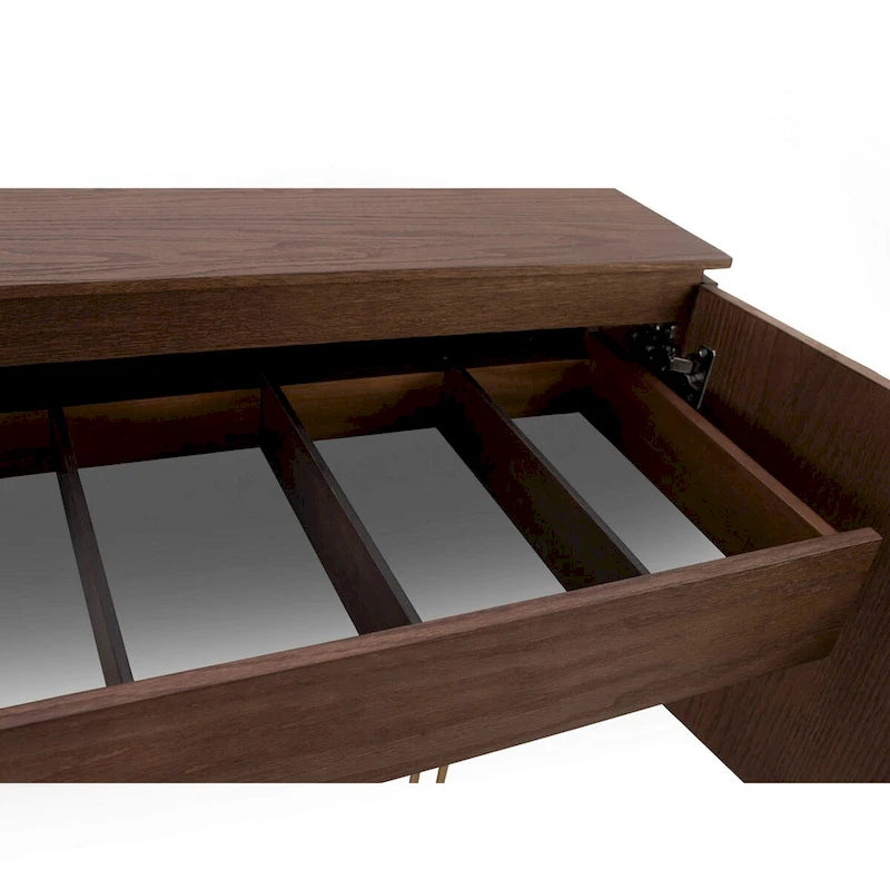 Buffet en placage de bois Noyer/Or et Nevoa/Titane – 4 portes, 1 tiroir