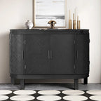 Buffet bas avec portes sculptées antiques – Noir / Blanc / Gris antique / Bleu marine