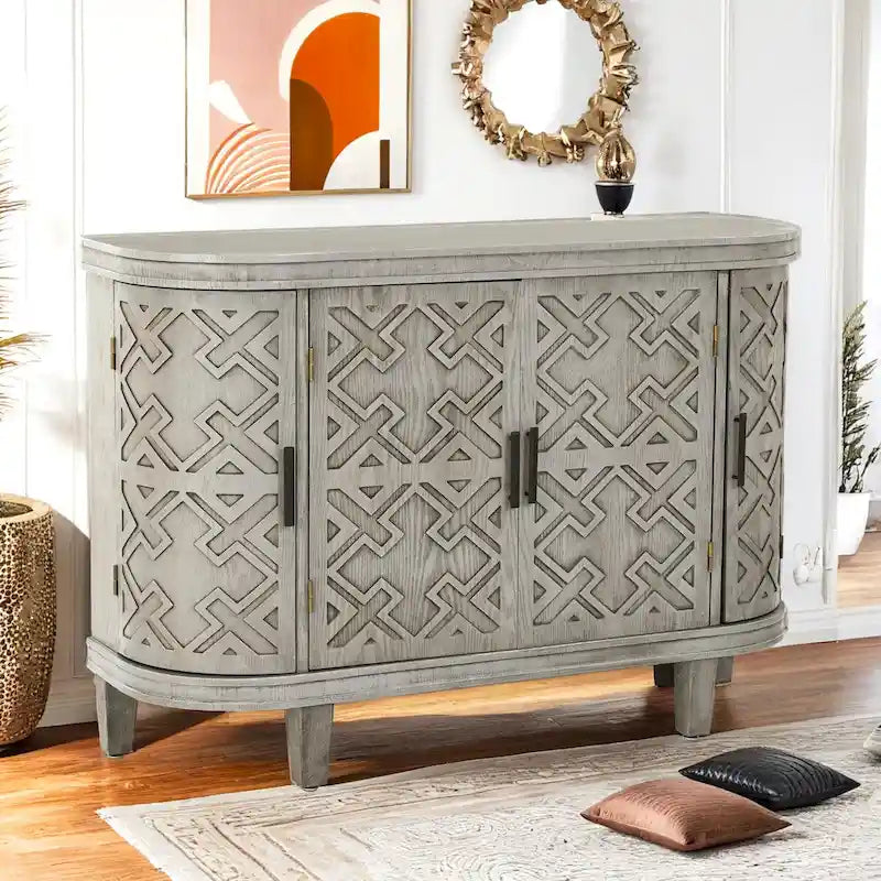 Buffet bas avec portes sculptées antiques – Noir / Blanc / Gris antique / Bleu marine