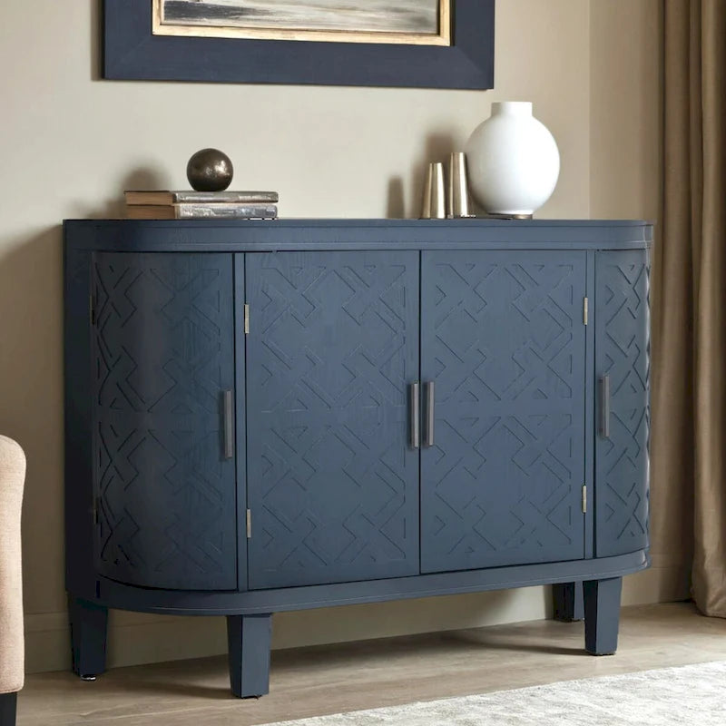 Buffet bas avec portes sculptées antiques – Noir / Blanc / Gris antique / Bleu marine