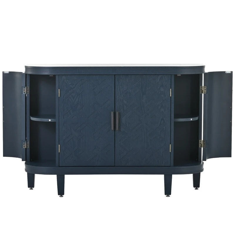 Buffet bas avec portes sculptées antiques – Noir / Blanc / Gris antique / Bleu marine