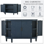 Buffet bas avec portes sculptées antiques – Noir / Blanc / Gris antique / Bleu marine