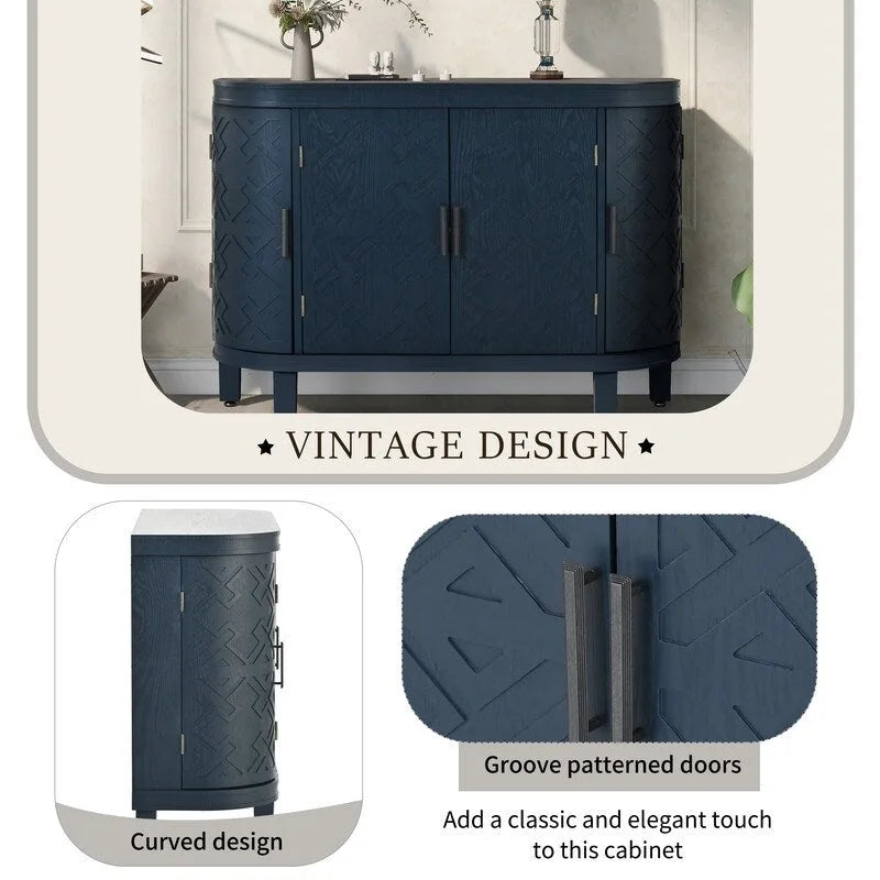 Buffet bas avec portes sculptées antiques – Noir / Blanc / Gris antique / Bleu marine