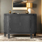 Buffet bas avec portes sculptées antiques – Noir / Blanc / Gris antique / Bleu marine