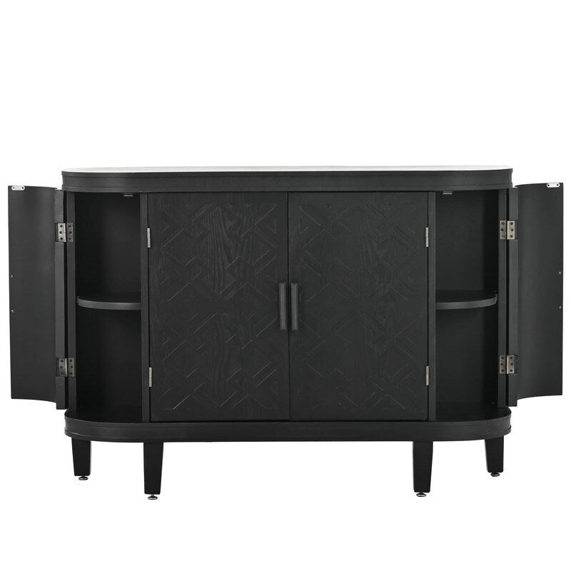Buffet bas avec portes sculptées antiques – Noir / Blanc / Gris antique / Bleu marine