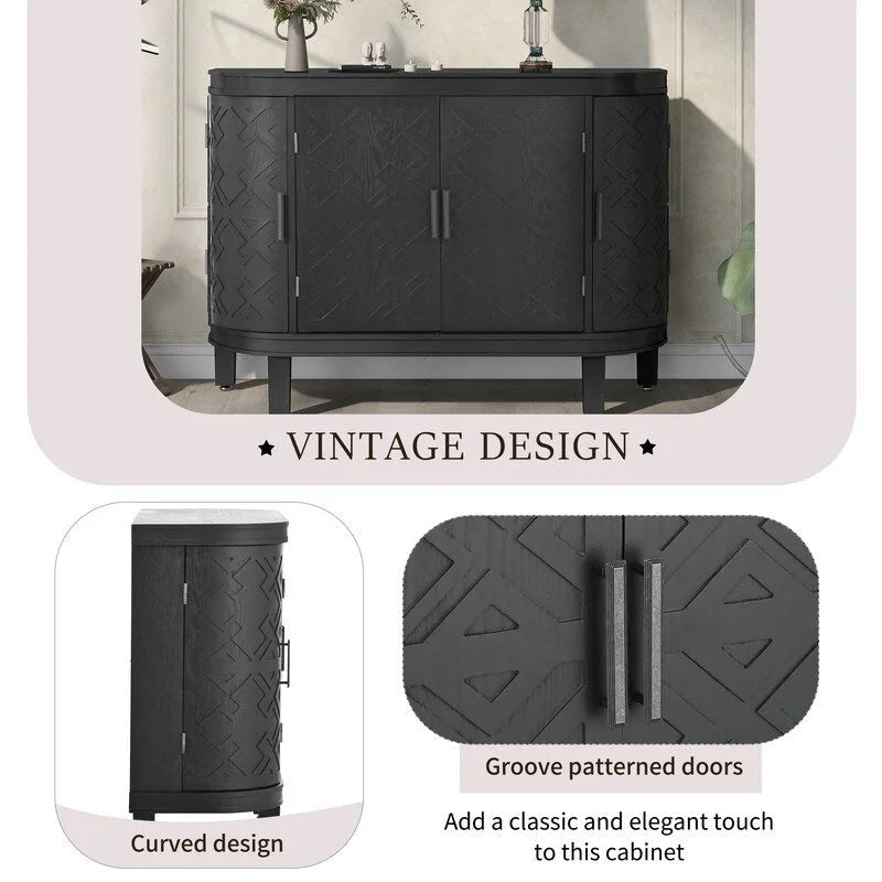 Buffet bas avec portes sculptées antiques – Noir / Blanc / Gris antique / Bleu marine