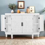 Buffet bas avec portes sculptées antiques – Noir / Blanc / Gris antique / Bleu marine