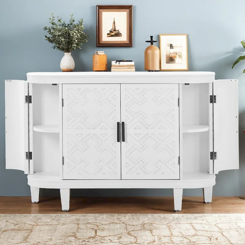 Buffet bas avec portes sculptées antiques – Noir / Blanc / Gris antique / Bleu marine