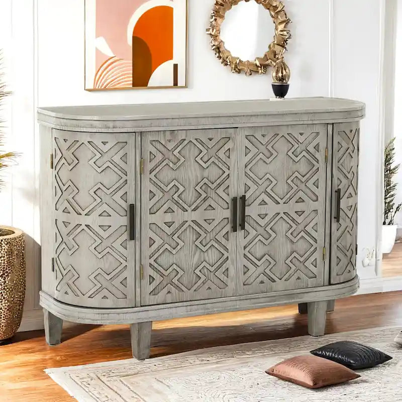 Buffet bas avec portes sculptées antiques – Noir / Blanc / Gris antique / Bleu marine