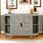 Buffet bas avec portes sculptées antiques – Noir / Blanc / Gris antique / Bleu marine