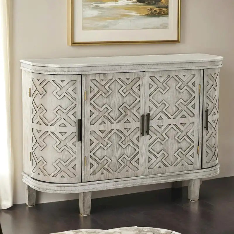 Buffet bas avec portes sculptées antiques – Noir / Blanc / Gris antique / Bleu marine